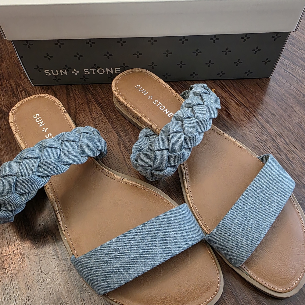 Sun +‎ Stone Light Blue Braided Sandals